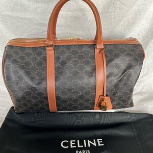 Celine Medium Travel Bag in Triomphe Canvas and Calfskin